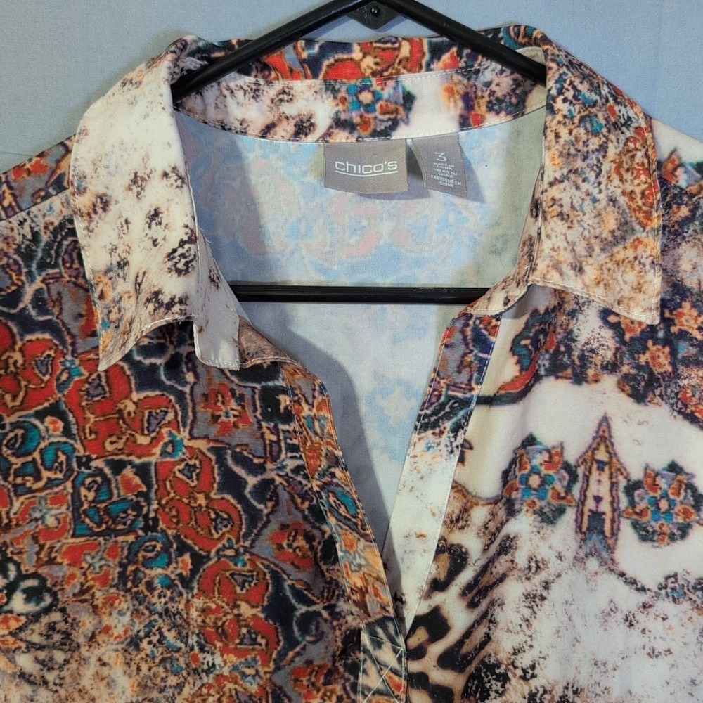 Chico Size 3 (16XL) Women's‎ 100% Polyester Casual Shirt Multicolored warm tones - Picture 2 of 10